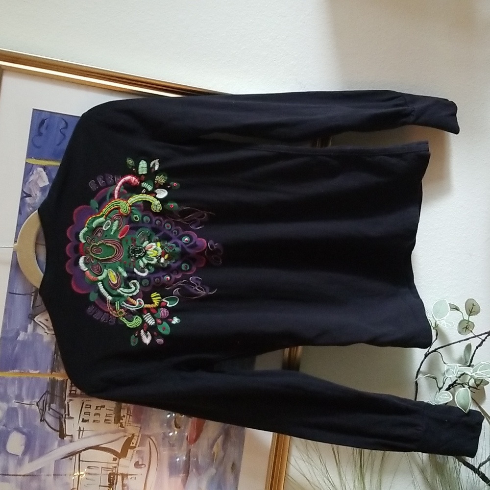Oilily Black Long Sleeve Top with Colorful Embroidery - Picture 6 of 10
